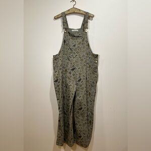 Women's Olive Floral Print Overalls Jumpsuit